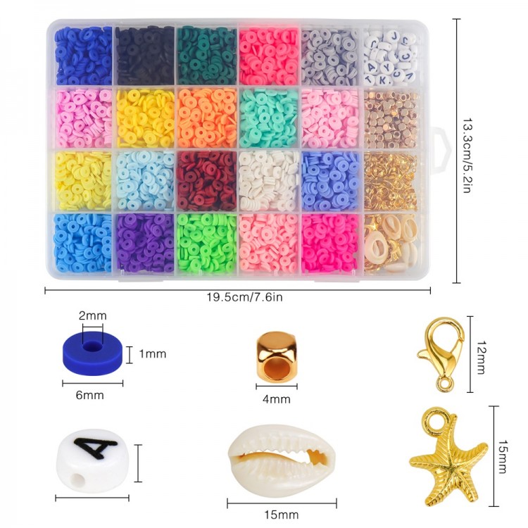 4000pcs Clay Beads For Jewelry Making Bracelet Kit,flat Round